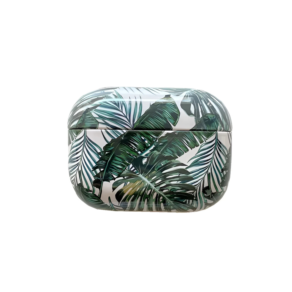 Banana leaf tropical pattern AirPods protective case in blue and green TPU material