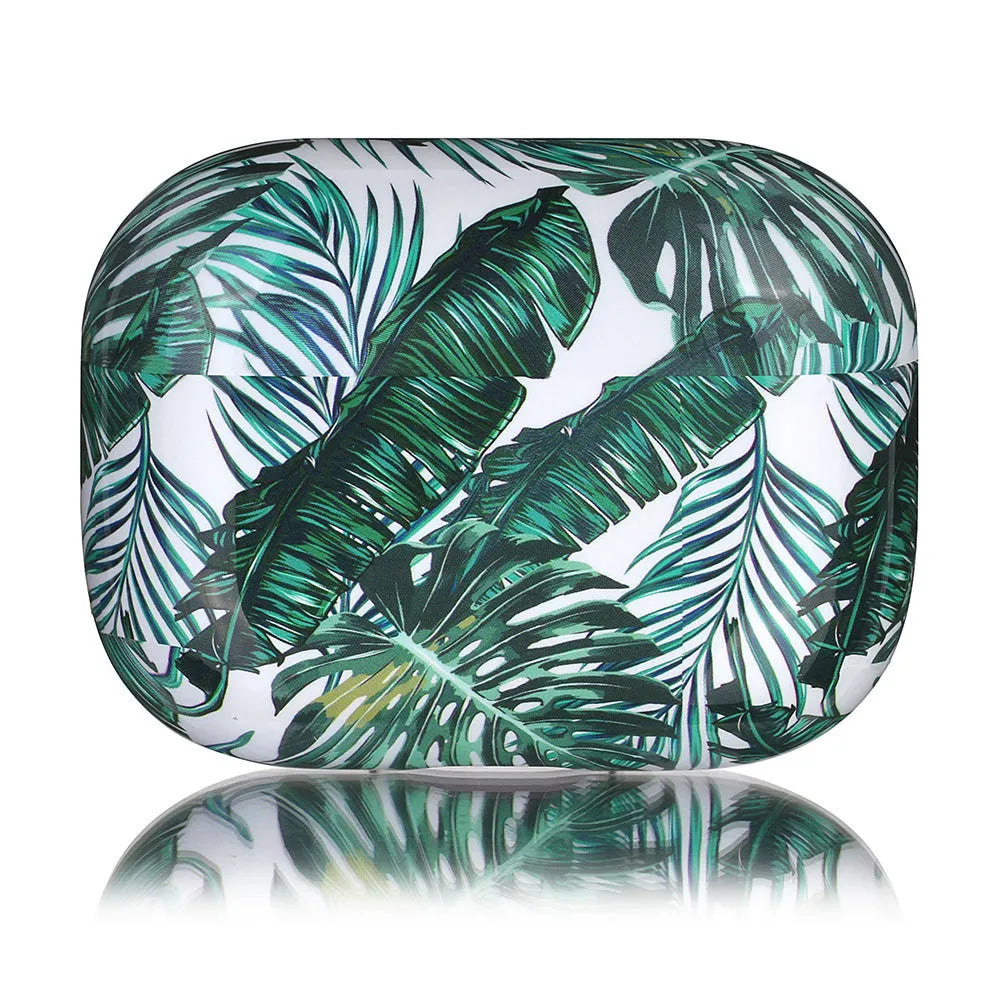 Banana leaf tropical pattern AirPods protective case in blue and green TPU material