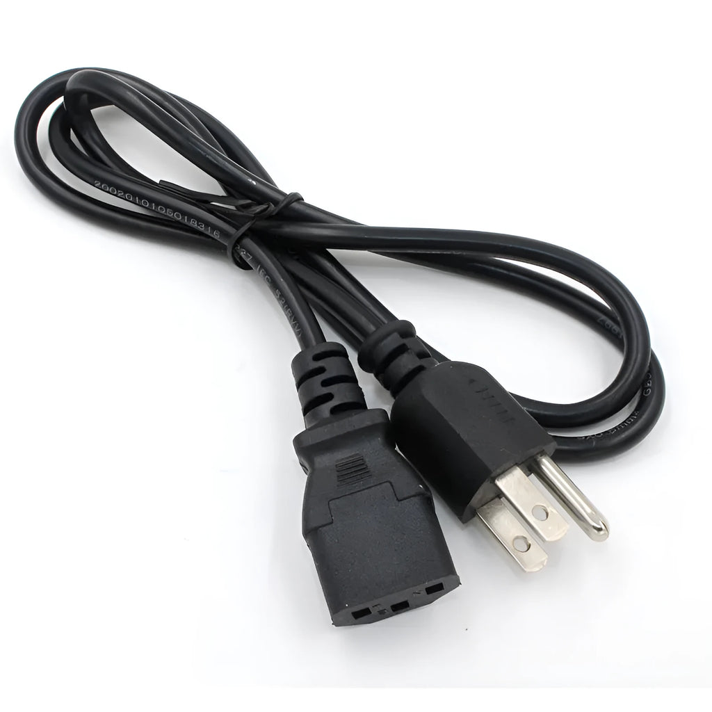 Black US plug power cord showing three-pin plug and 1.2m of PVC-sheathed cable.