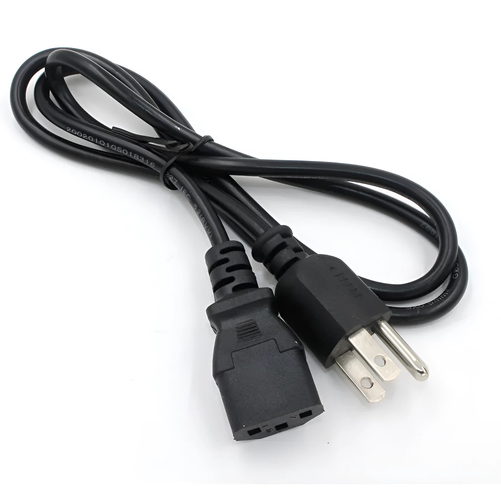 Black US plug power cord showing three-pin plug and 1.2m of PVC-sheathed cable.