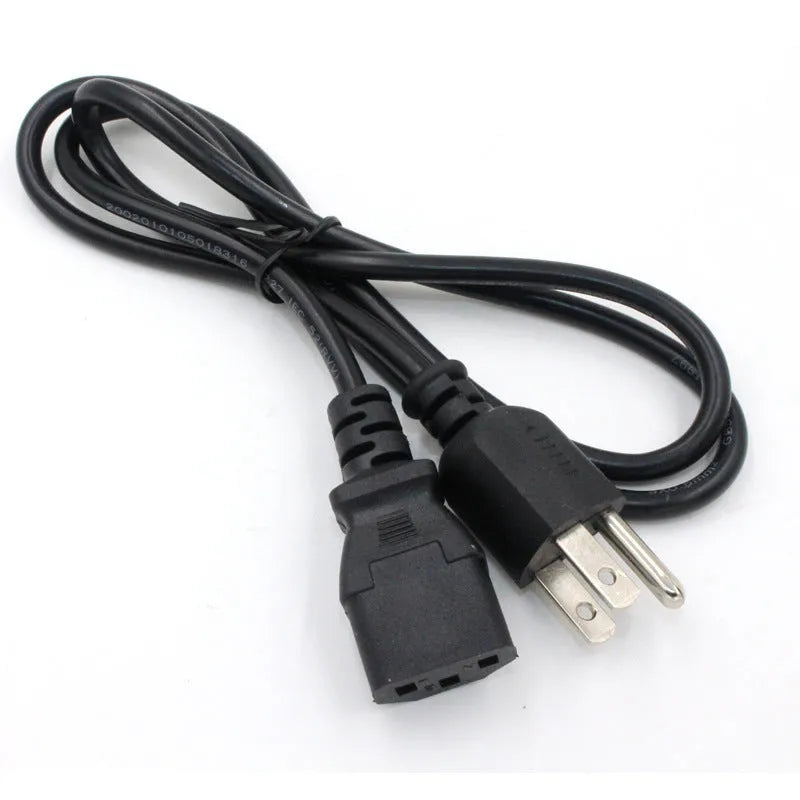 Black US plug power cord showing three-pin plug and 1.2m of PVC-sheathed cable.