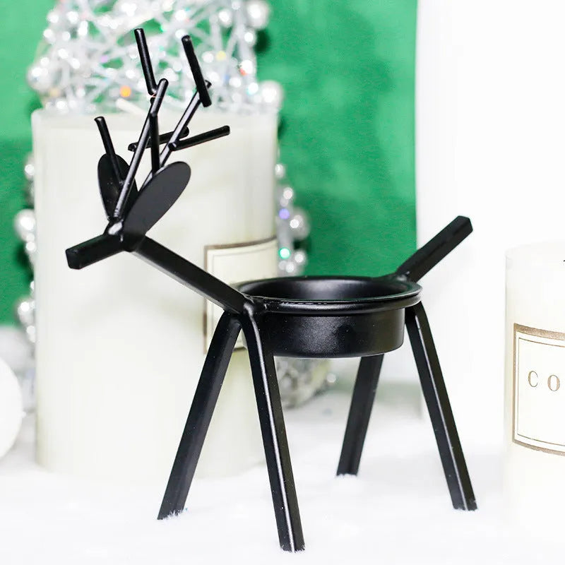 Iron Christmas deer candlestick holder with elk bracket design in black finish