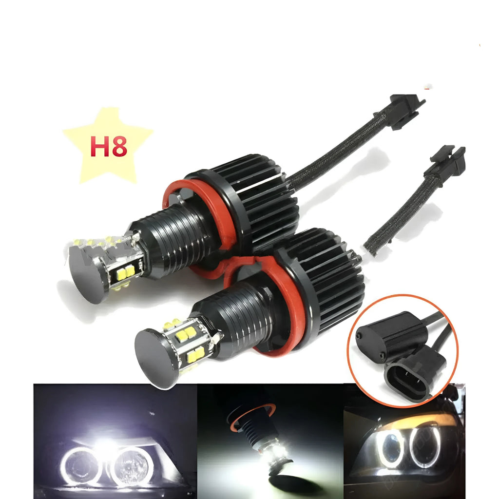 Pair of 6-side 12-bead LED angel eyes bulbs for BMW E92 with H11 plug 5000lm 360 degree beam