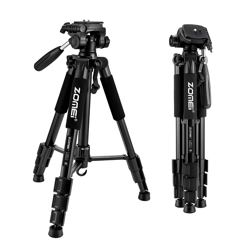 Zomei Z666 4-section aluminium tripod extended to 1400mm with 3D pan tilt head in black colour