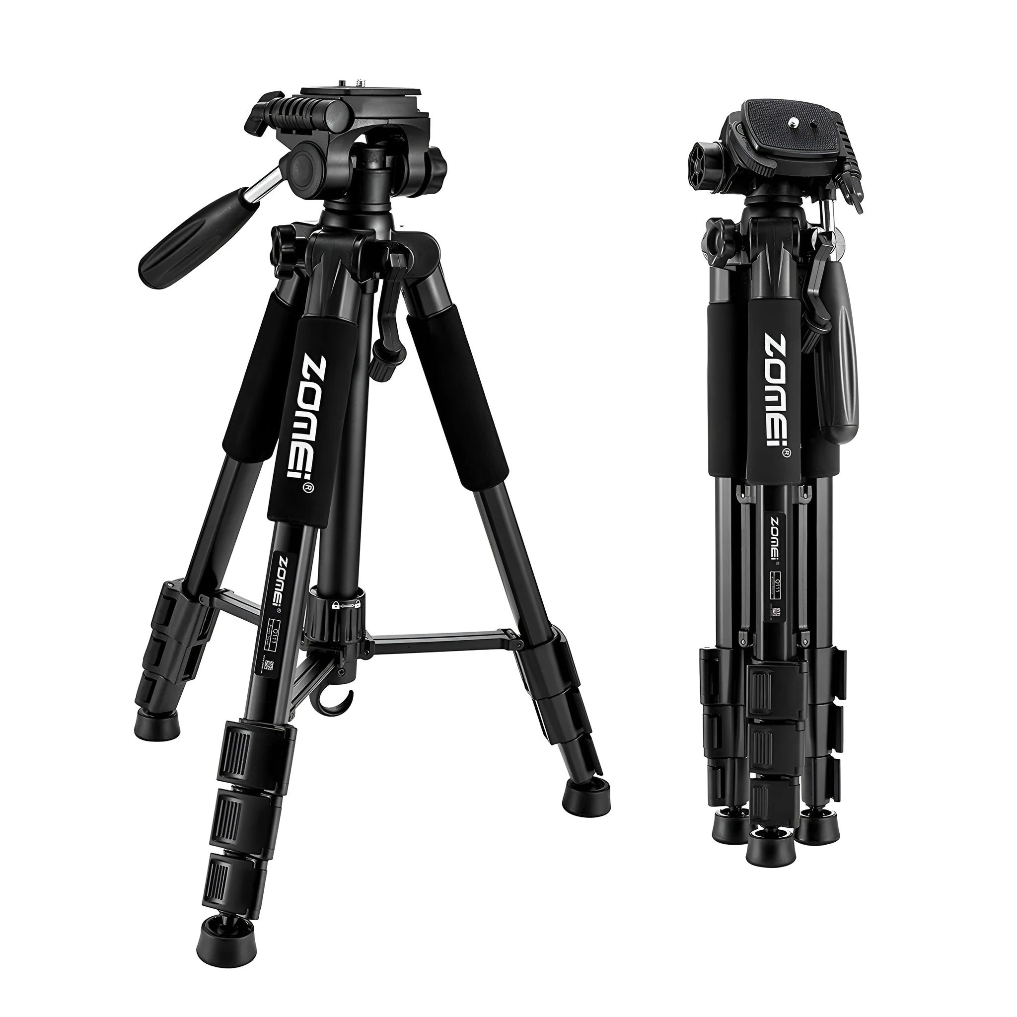 Zomei Z666 4-section aluminium tripod extended to 1400mm with 3D pan tilt head in black colour