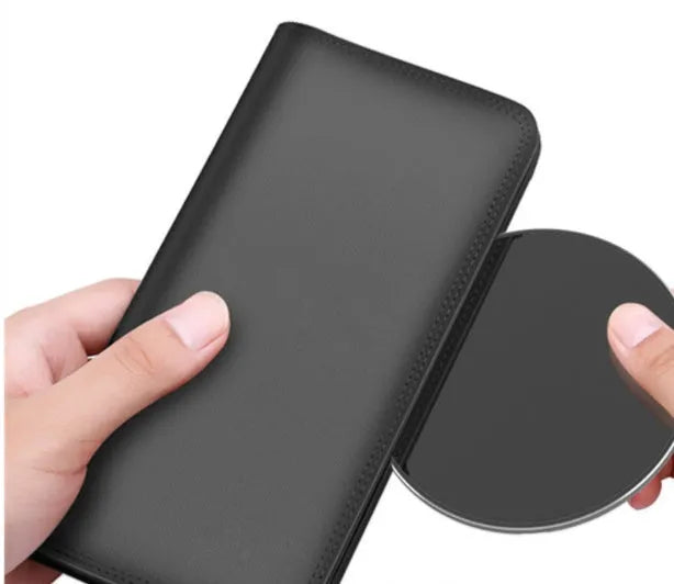Ultra-thin aluminium alloy wireless charger in metallic finish with LED indicator light