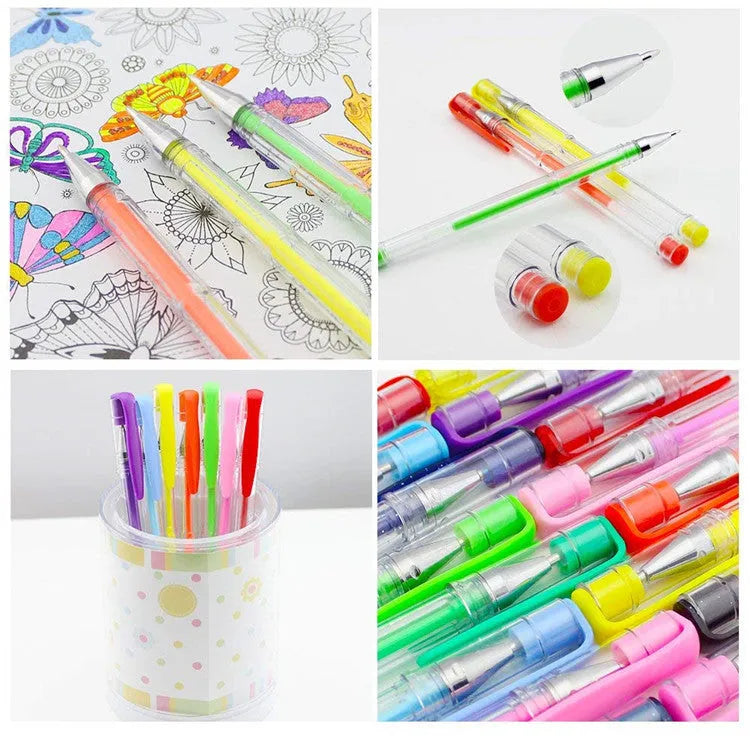 100 colour gel pen set with dual 0.5mm and 1.0mm tips for writing and watercolour effects