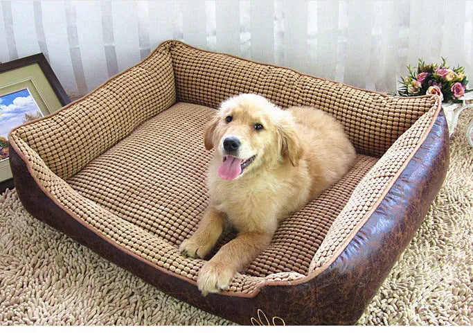 Kennel dog bed pet nest with suede fabric, blanket, bone toy, and summer mat