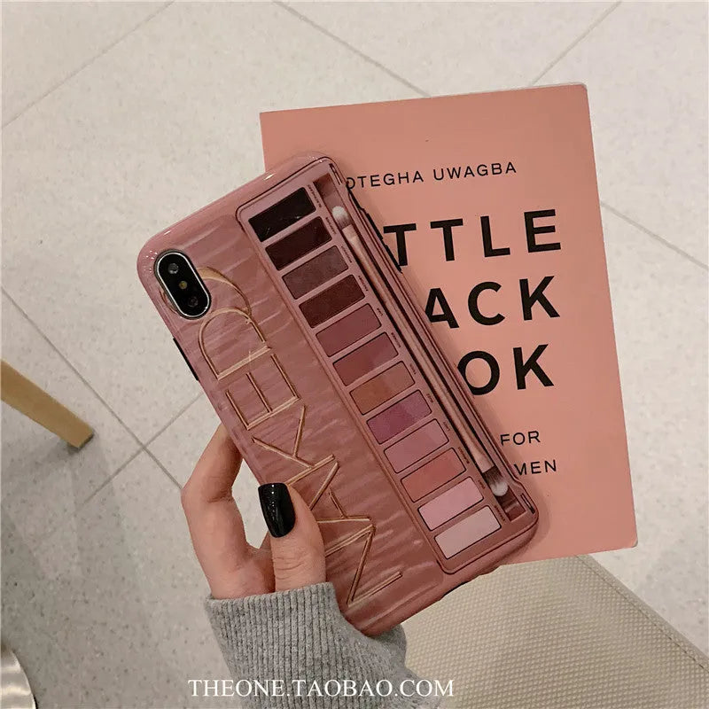 Silicone phone case with eye shadow pattern for iPhone, shown in Flesh and Grey colours