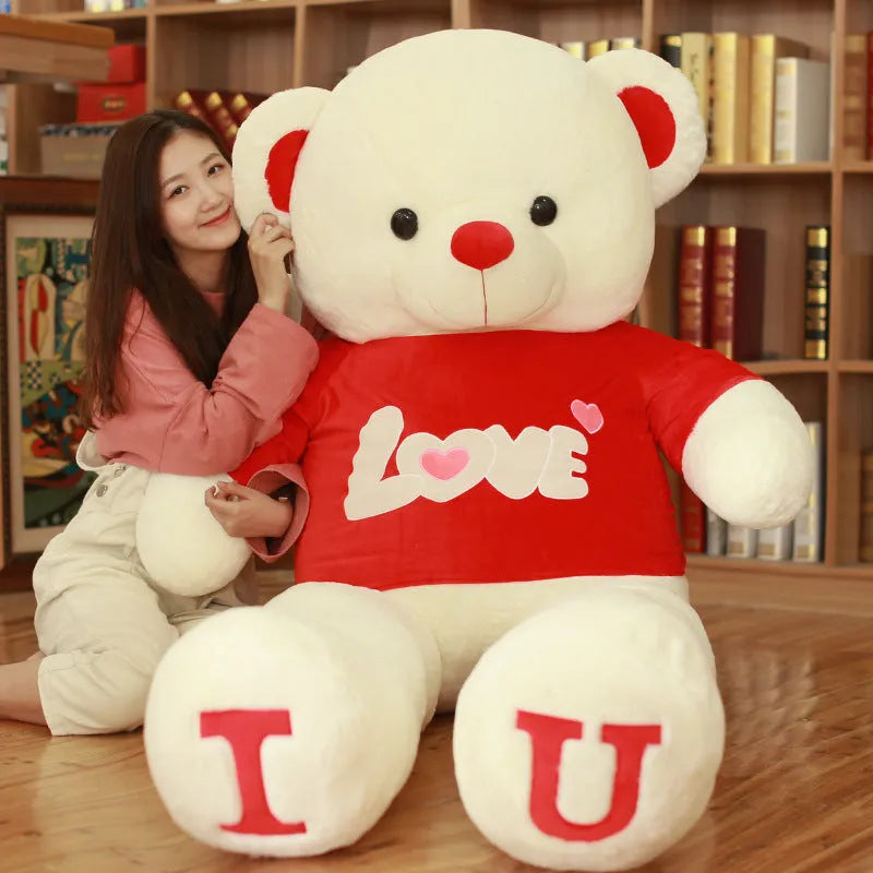 Heart bear pillow plush toy teddy bear in khaki, 80cm size, with visible heart detail on chest