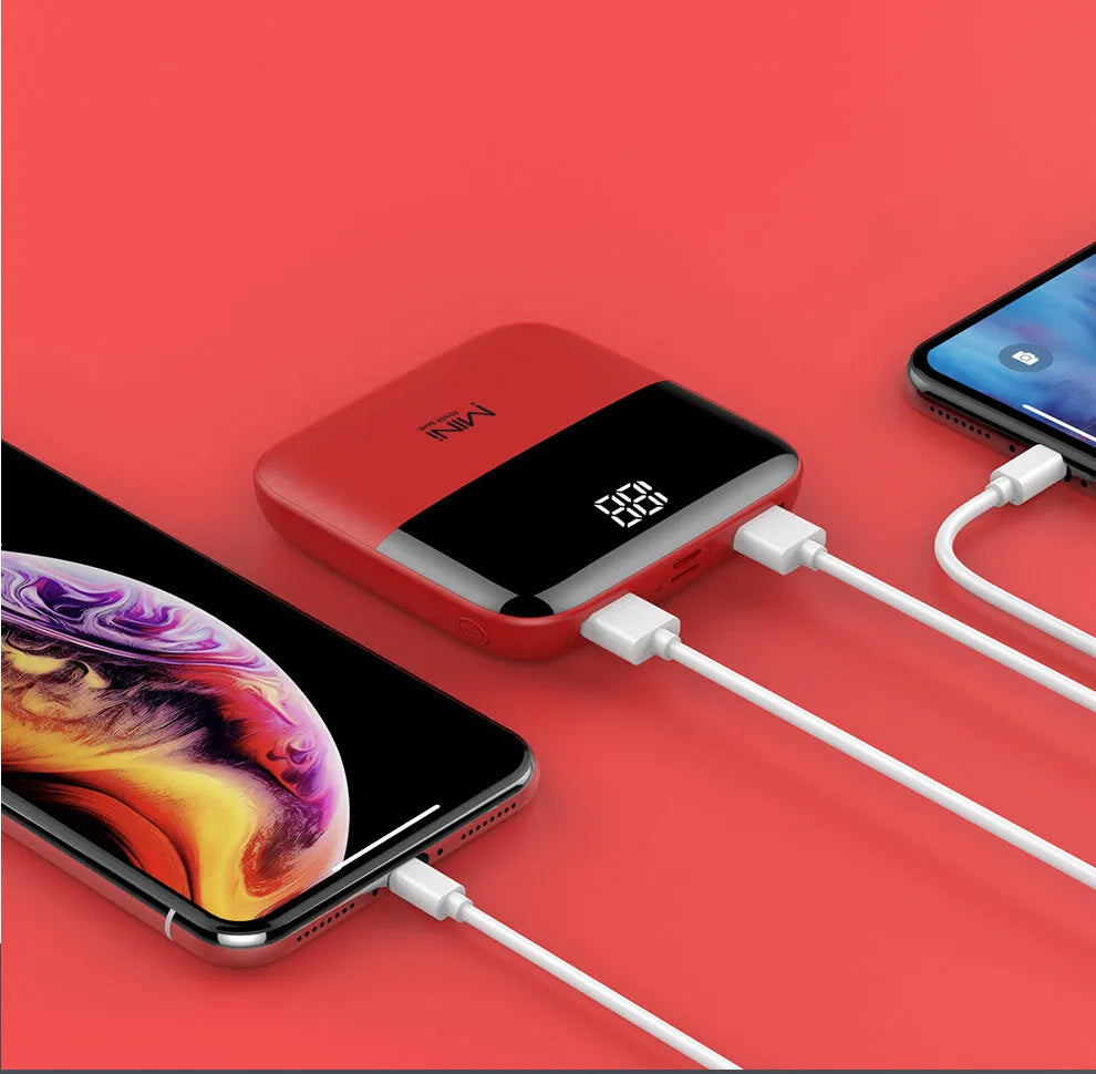 Android portable power bank with digital display showing battery level