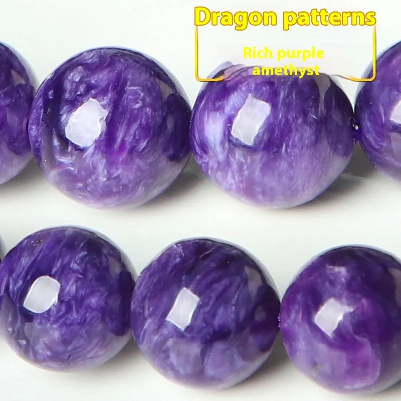 Natural transparent charoite beaded bracelet with platinum elements in selected bead size