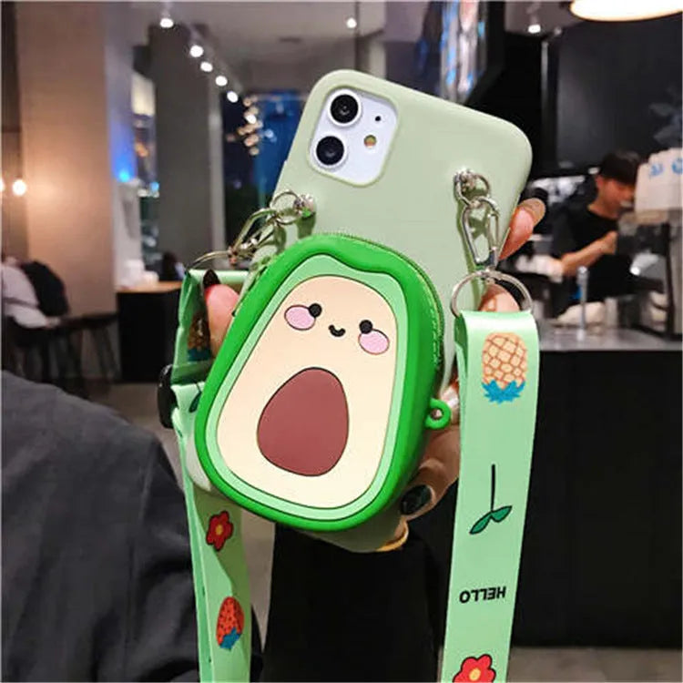Cartoon camouflage silicone wallet case for Huawei phones showing built-in card slots on the back.