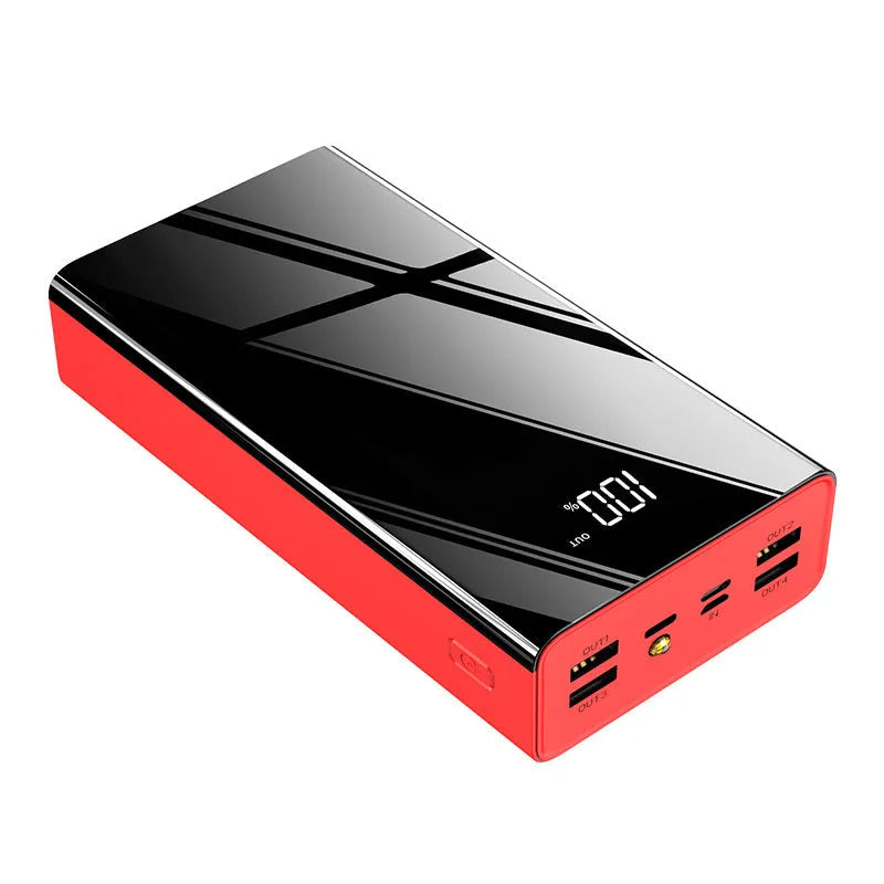 Black and red 40000mAh power bank with LCD display showing charge level