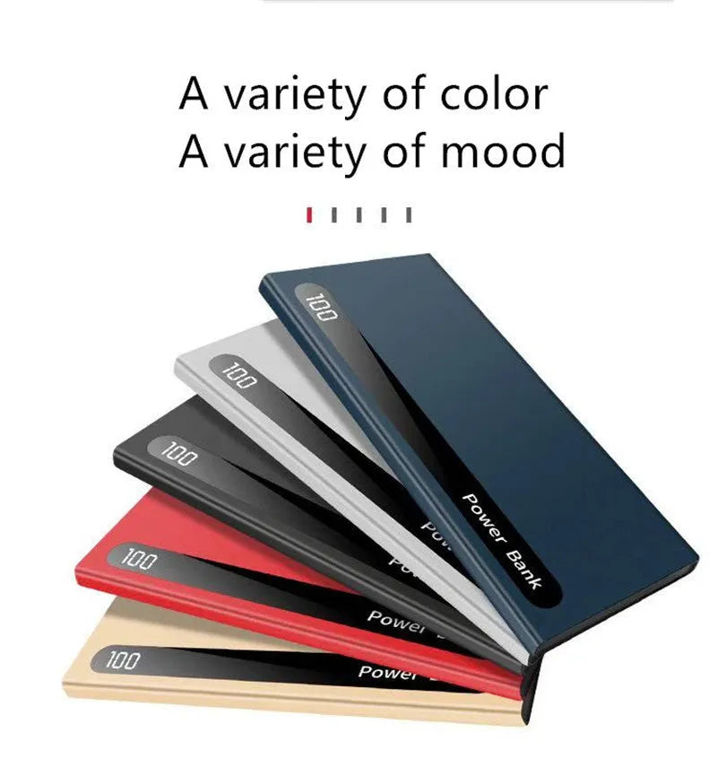 Ultra-thin 20000mAh power bank with digital display in black