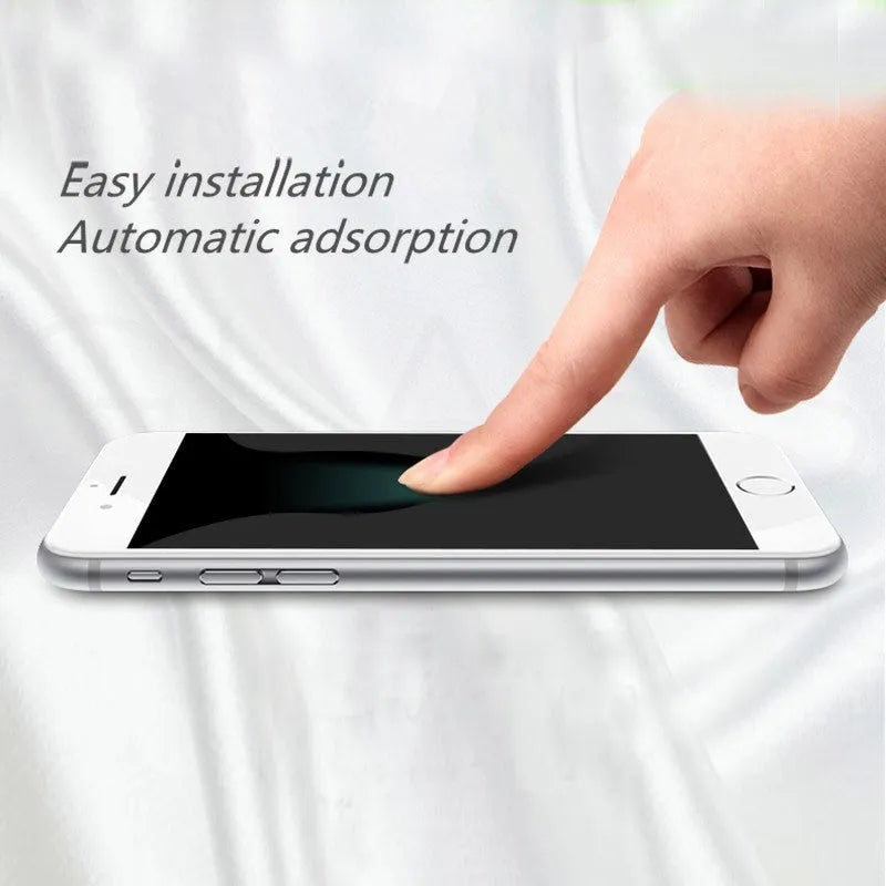 Tempered glass screen protector for mobile phones with 9H hardness and oleophobic coating.