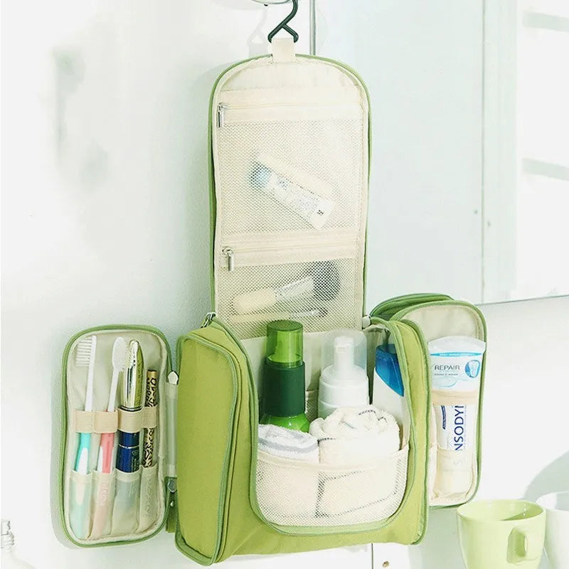 Travel waterproof cosmetic bag in beige made from ABS material for storing toiletries