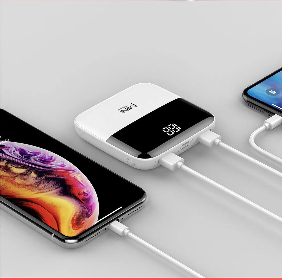 Android portable power bank with digital display showing battery level