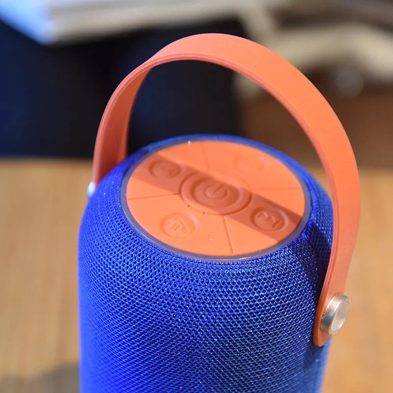TG107 fabric wireless Bluetooth portable speaker in blue orange pattern, 99mm size, 10W output