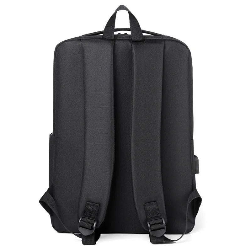 Black waterproof Oxford cloth laptop backpack with curved straps for business travel