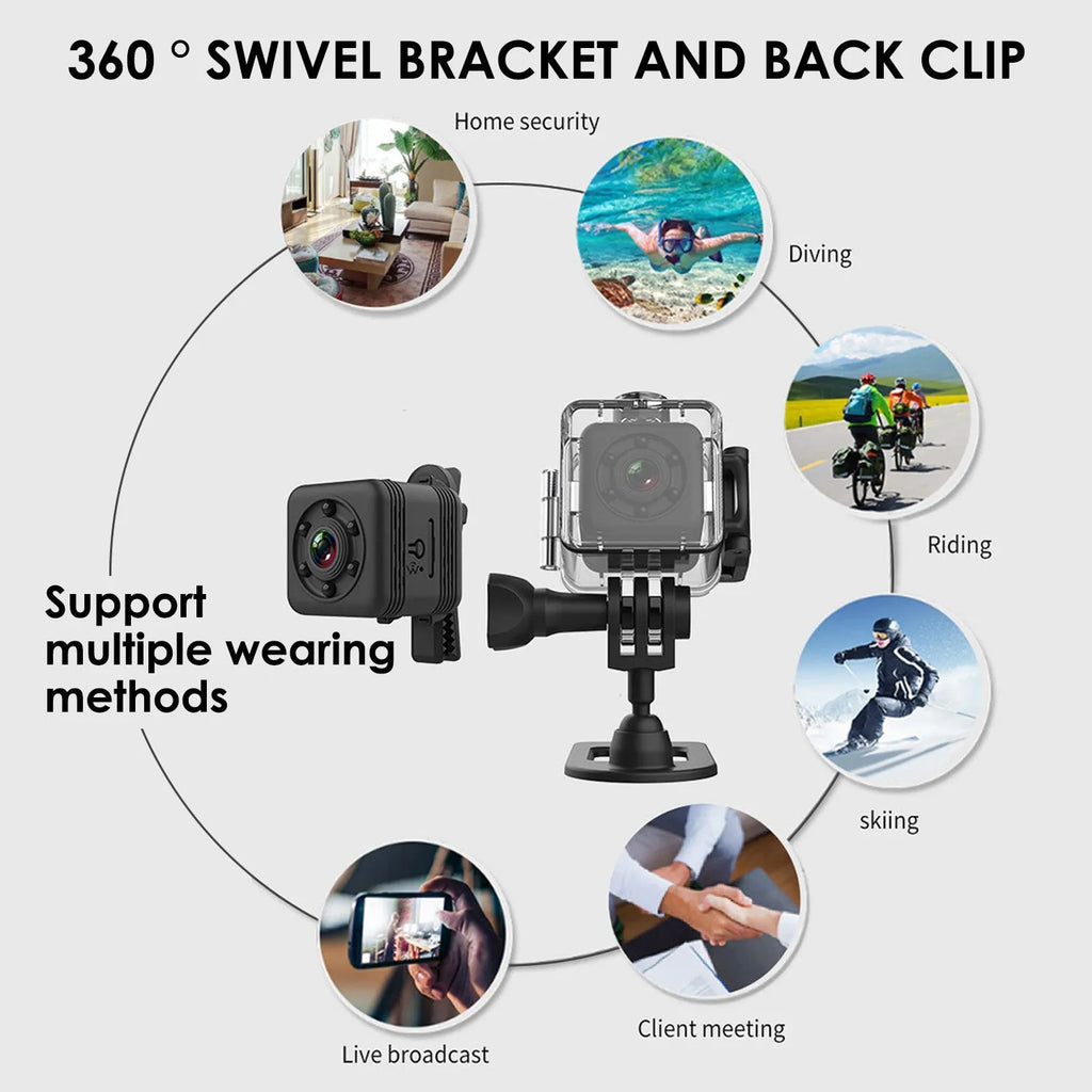 SQ29 black waterproof sports action camera with MicroUSB port.