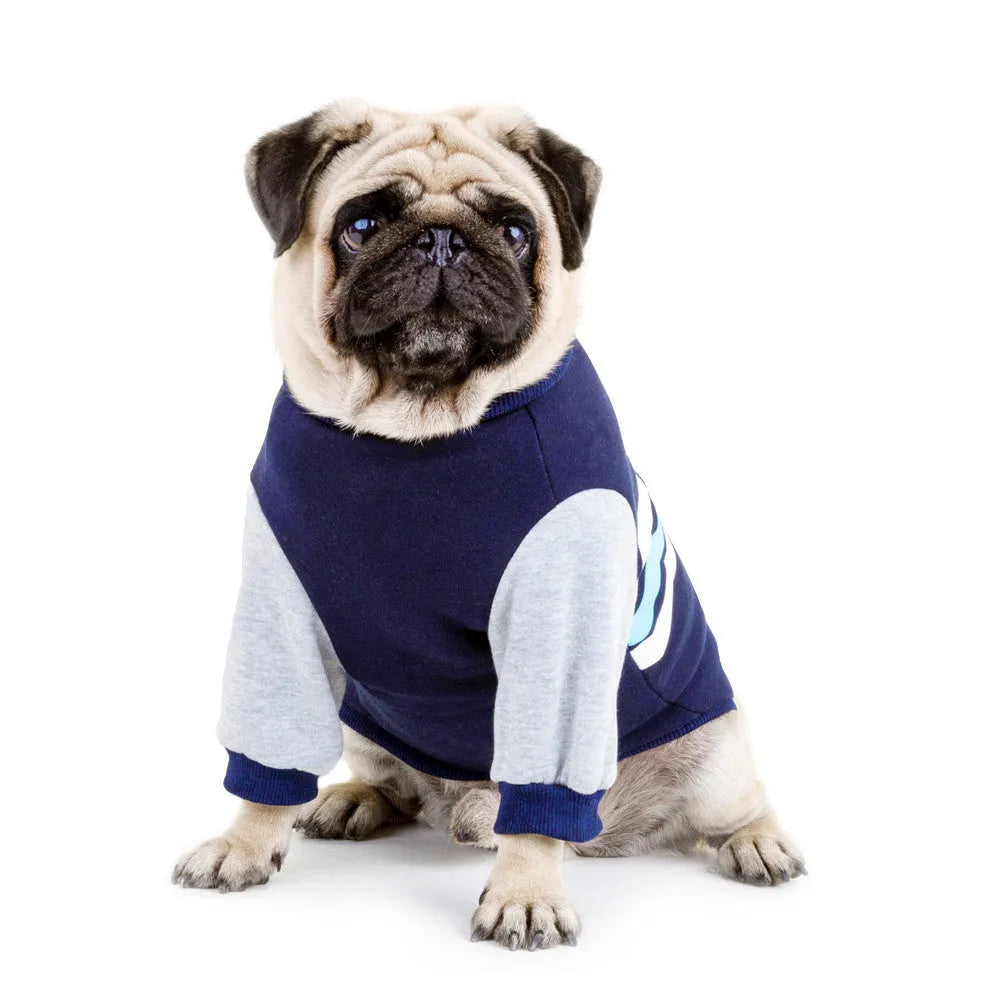 Wavy two-legged hoodie dog clothes in natural cotton with contrasting sleeves, available in green red blue sizes 3XL 4XL 5XL