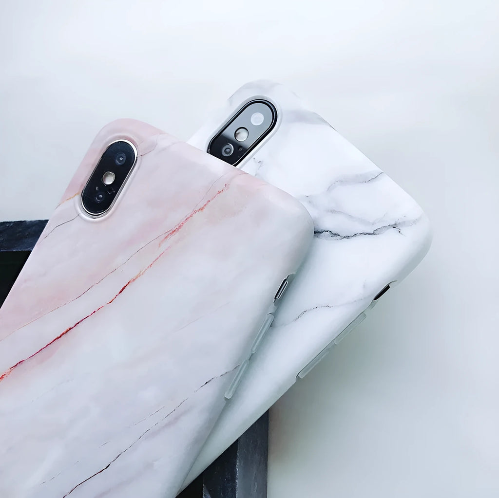 White marble silicone back cover for iPhone 7 Plus with cutouts for camera and charging port