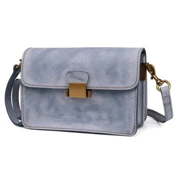 Foggy wax leather women's messenger bag coffee colour small horizontal square shape with lock closure