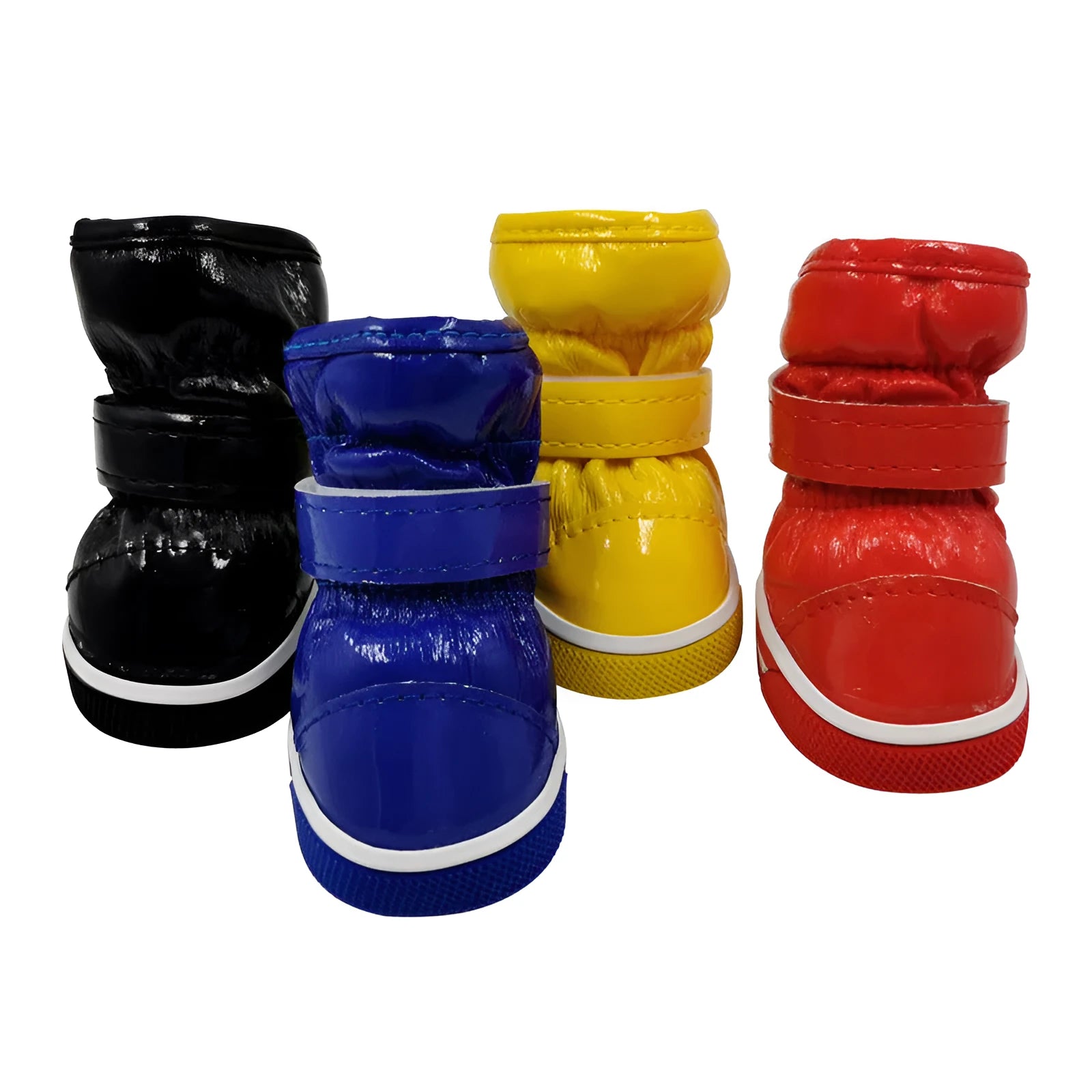 Dog cotton ski boots in four colours on a dog's paws for winter walking