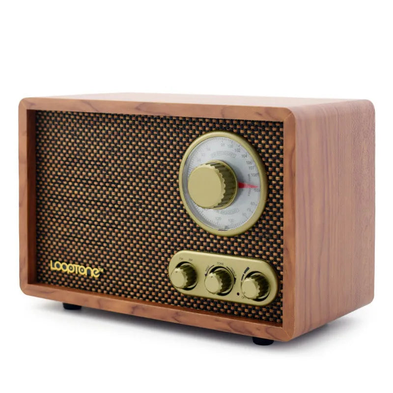 R08 wooden old-fashioned semiconductor home Bluetooth radio in dark brown, FM AM with tone control