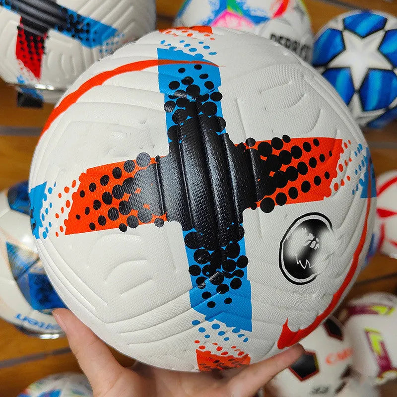 PU patch size 5 outdoor sports football in orange colour with adhesive stitched panels