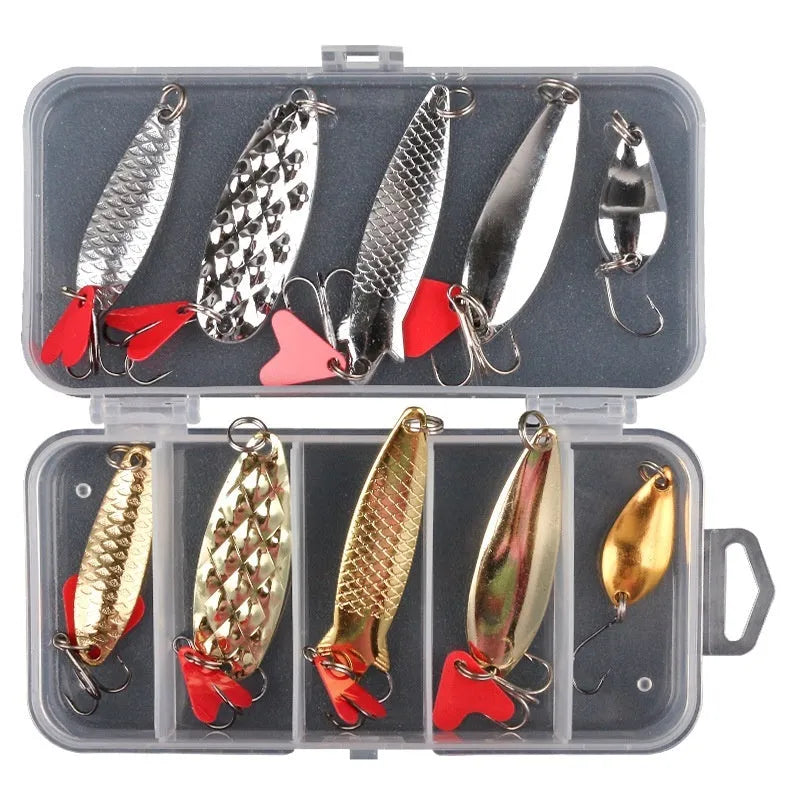 Pineapple sequin fishing lure box set with metal sequins in gold and silver colours