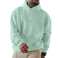 Men's loose fitting casual hooded sweater in black with long sleeves and single-breasted placket