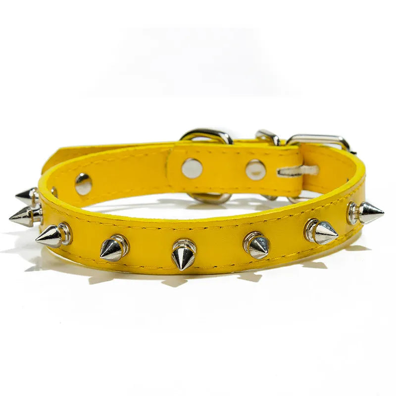 Studded PU leather dog collar in various colours with metal decorations and alloy fastener