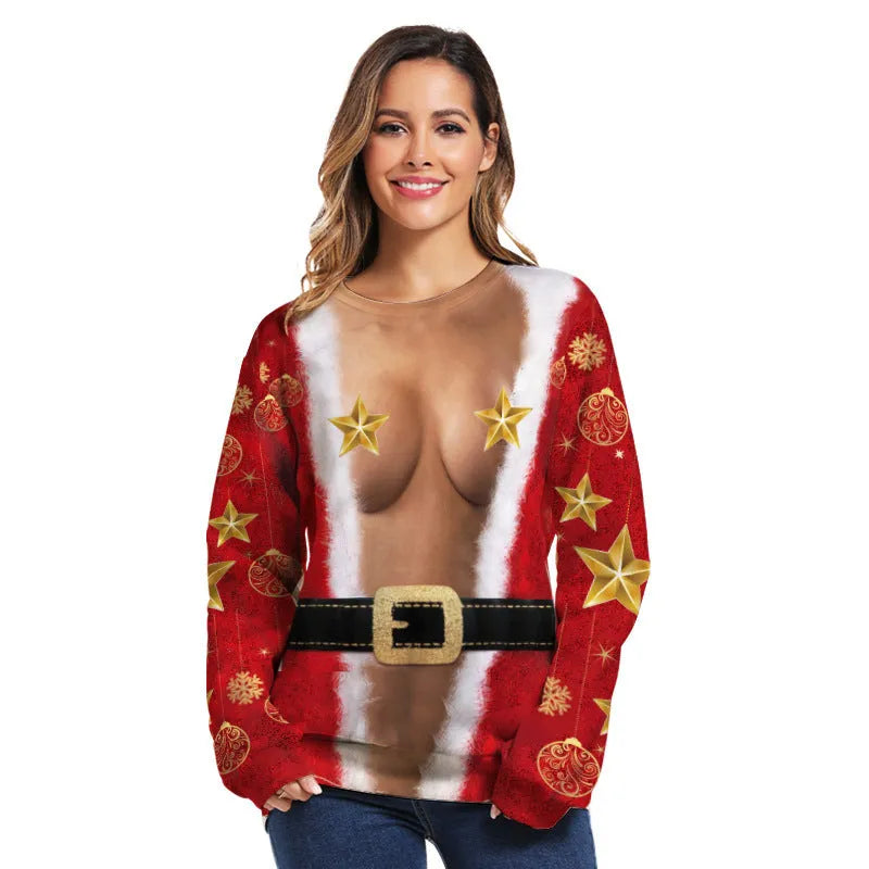 Round neck long sleeve Christmas sweater in Europe America hedging style, available in multiple sizes from S to 3XL