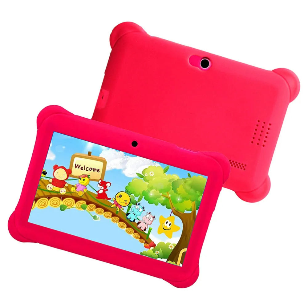 Children's tablet with 7-inch capacitive touch screen in black, showing front view with home button