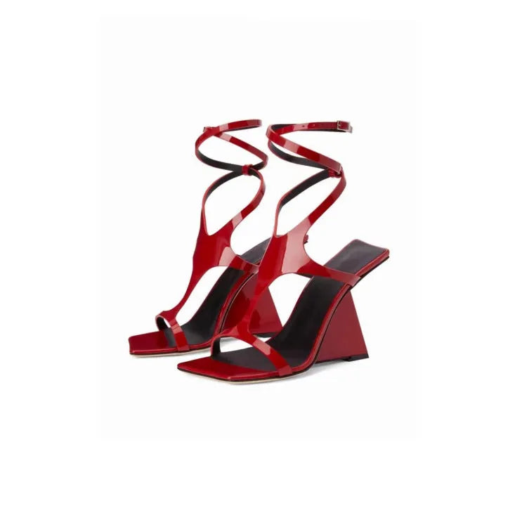 Women's black high heel sandals with 9.5cm block heel and square toe design