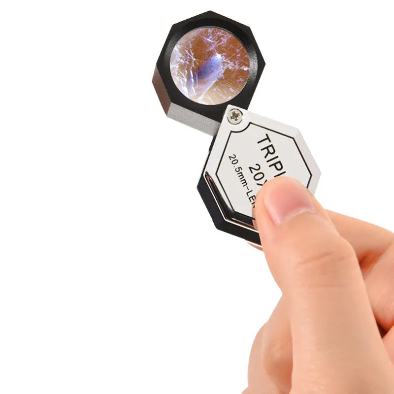 Handheld metal magnifying glass with optical glass lens for jewellery and coin identification