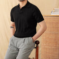 Men's cotton and linen blend polo shirt with sunken stripe pattern and seagull collar in multiple colour options