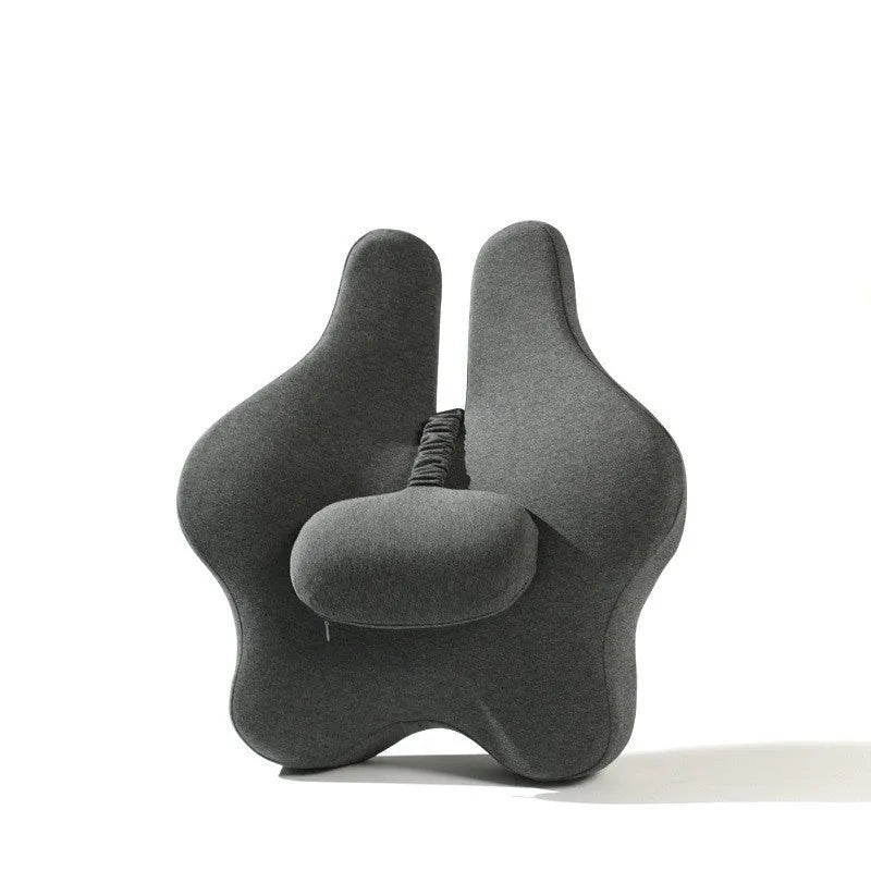 Memory foam car lumbar support cushion in solid colour on a car seat.