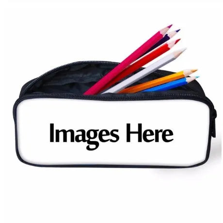 Customised pattern polyester pencil case with zipper closure, 10x21x4cm, large opening, on a flat surface