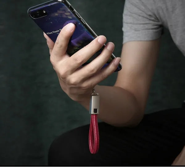 20cm leather iPhone lightning charging cable in black, brown and red colours with zinc alloy connectors