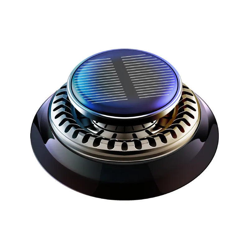 Solar-powered car aromatherapy device with electromagnetic de-icing function in black plastic housing