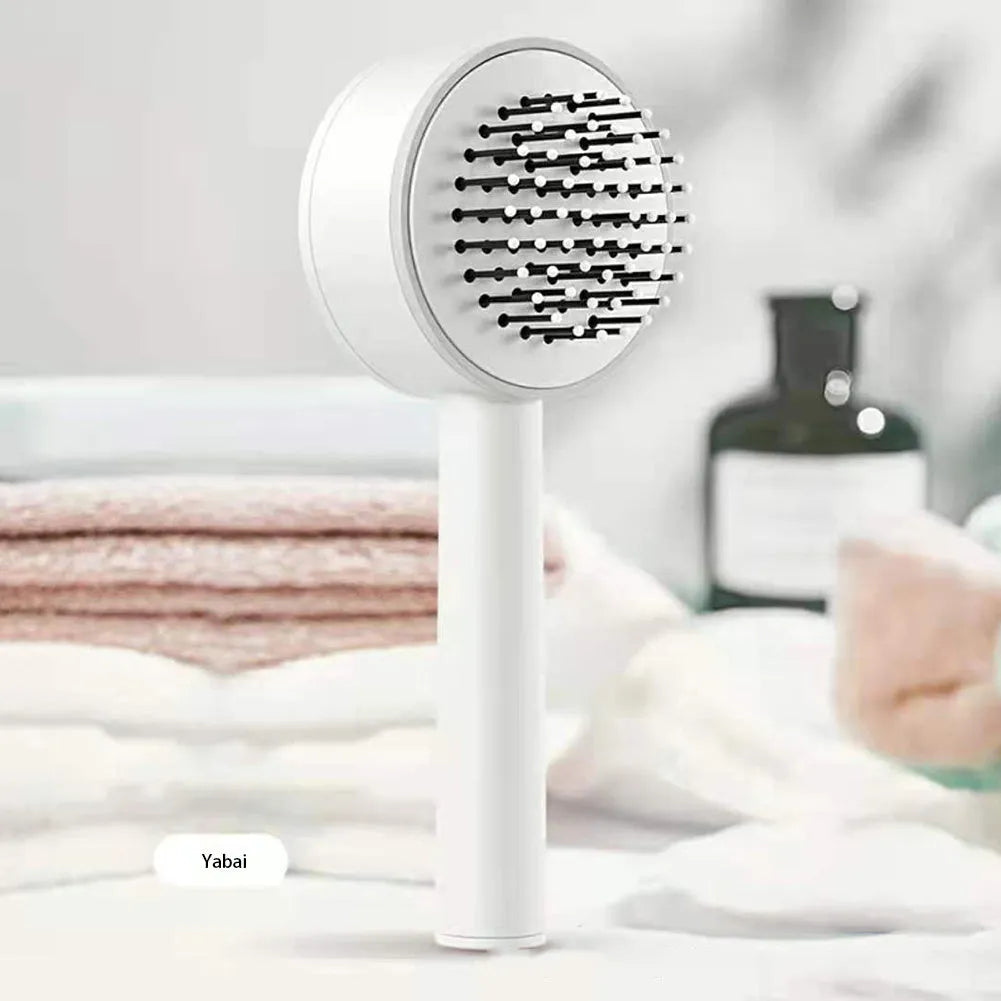 One-key self-cleaning hair brush with airbag cushion and round-head comb tips, 20x9cm, available in green pink and white