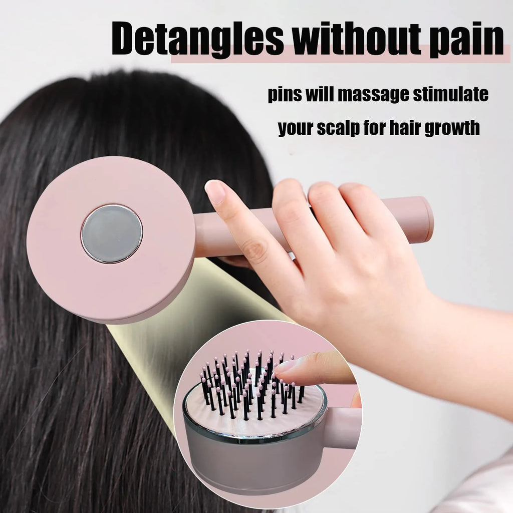 One-key self-cleaning hair brush with airbag cushion and round-head comb tips, 20x9cm, available in green pink and white