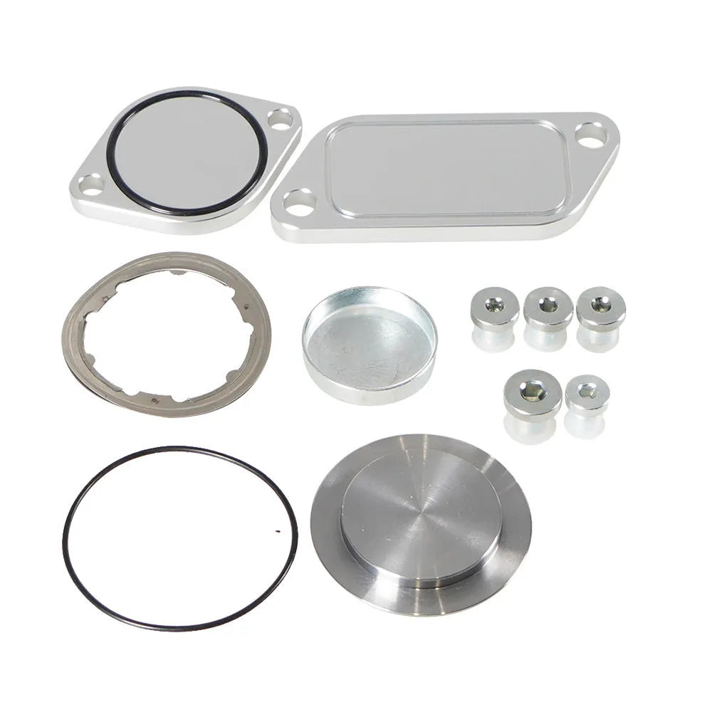 Silver aluminium alloy automotive valve cover replacement part.