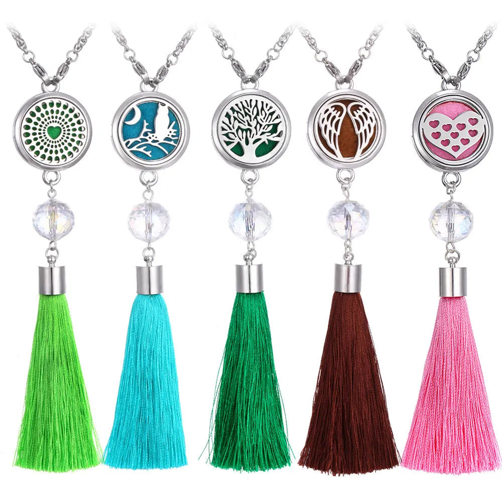 Alloy tassel aromatherapy car pendant necklace with chain for essential oil diffusion