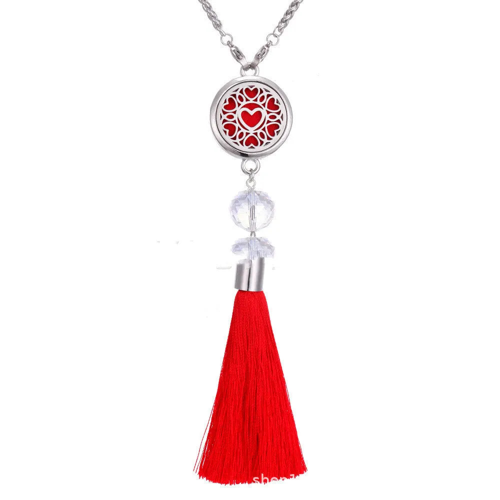 Alloy tassel aromatherapy car pendant necklace with chain for essential oil diffusion