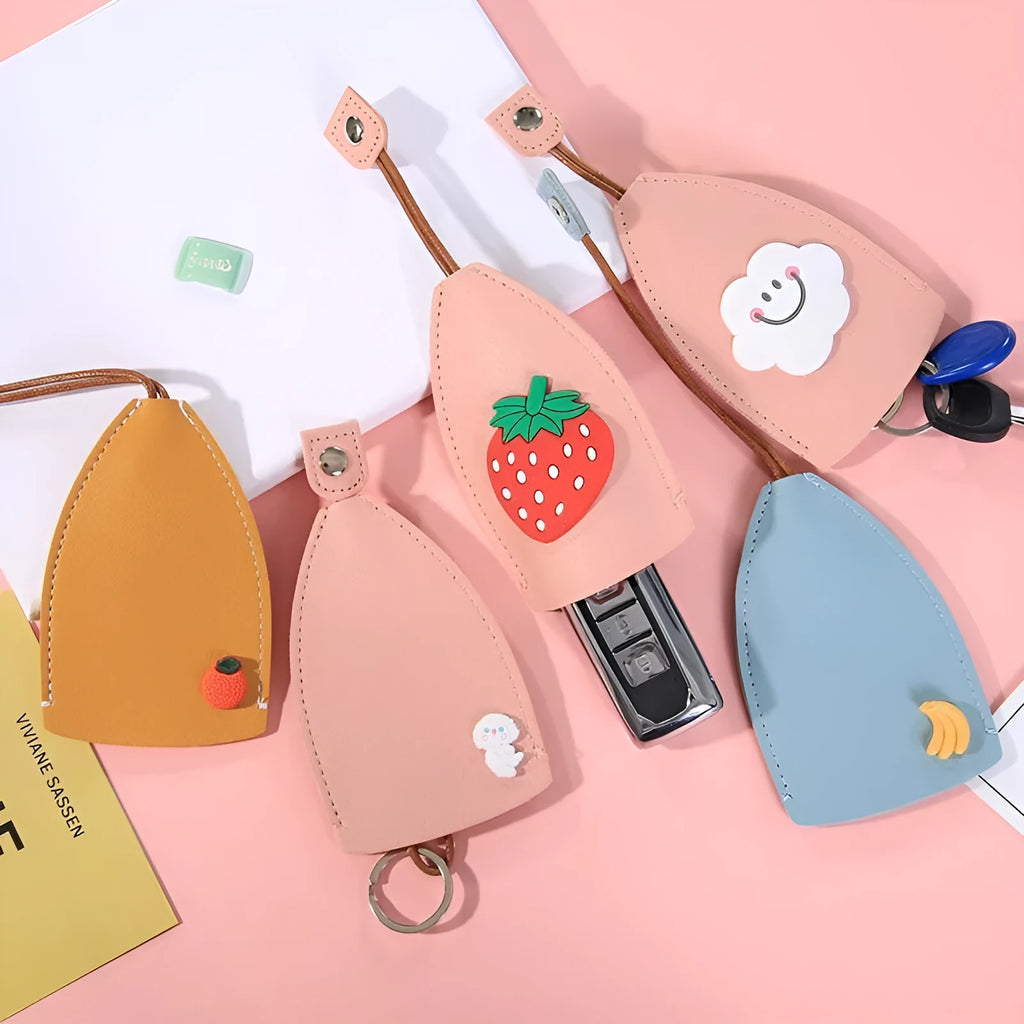 Cartoon design pull-out key case for car keys in PU leather.