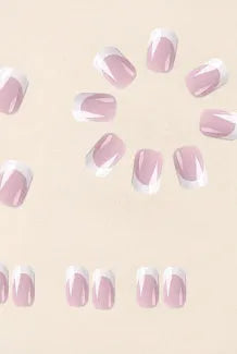 White acrylic nail tips with plaid pattern design, 24 pieces for DIY manicure extensions